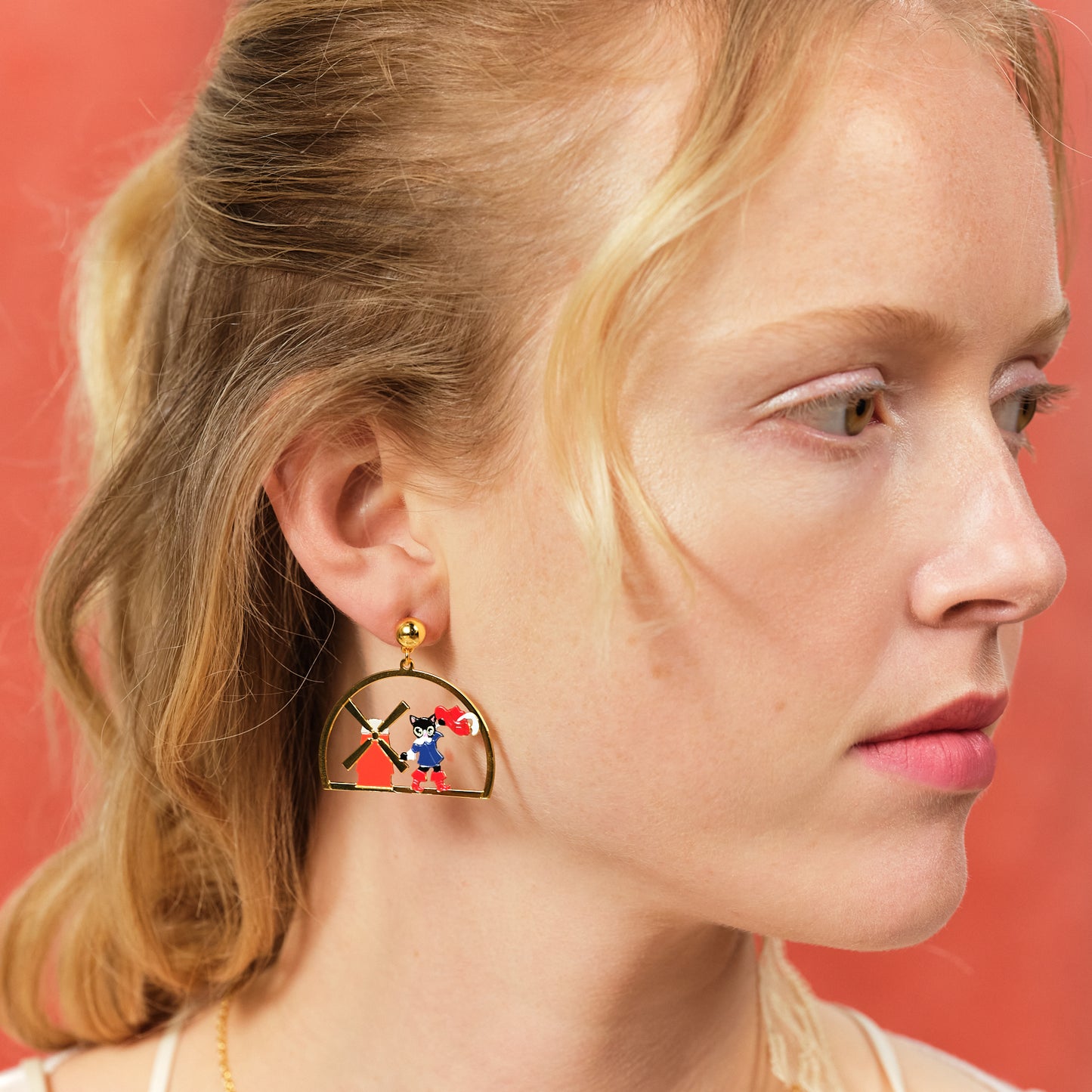Charming Cat And Windmill Earrings