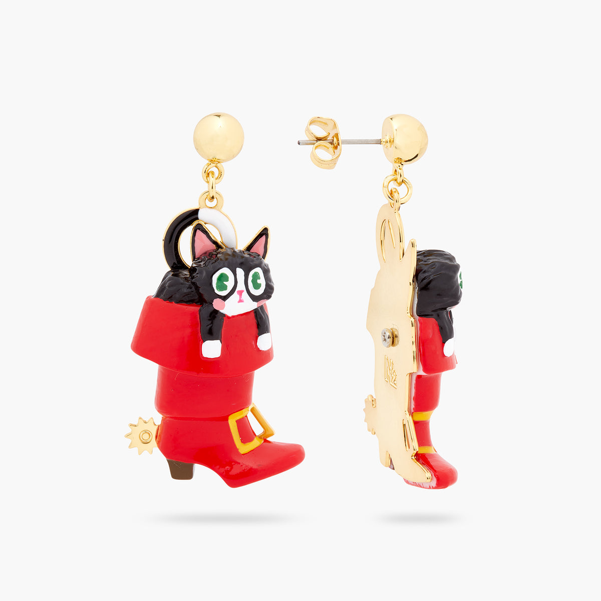 Charming Cat In A Red Boot Earrings | ASCC1031