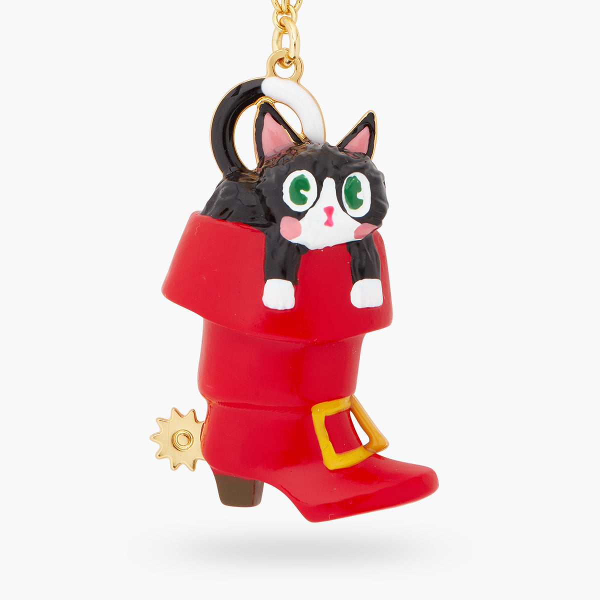 Charming Cat In A Red Boot Pendant Necklace | ASCC3011