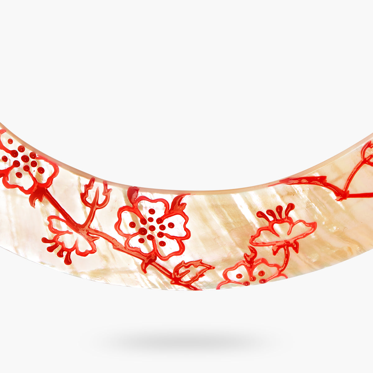 Red Rosebush Stamp On Mother Of Pearl Statement Necklace | asen3091