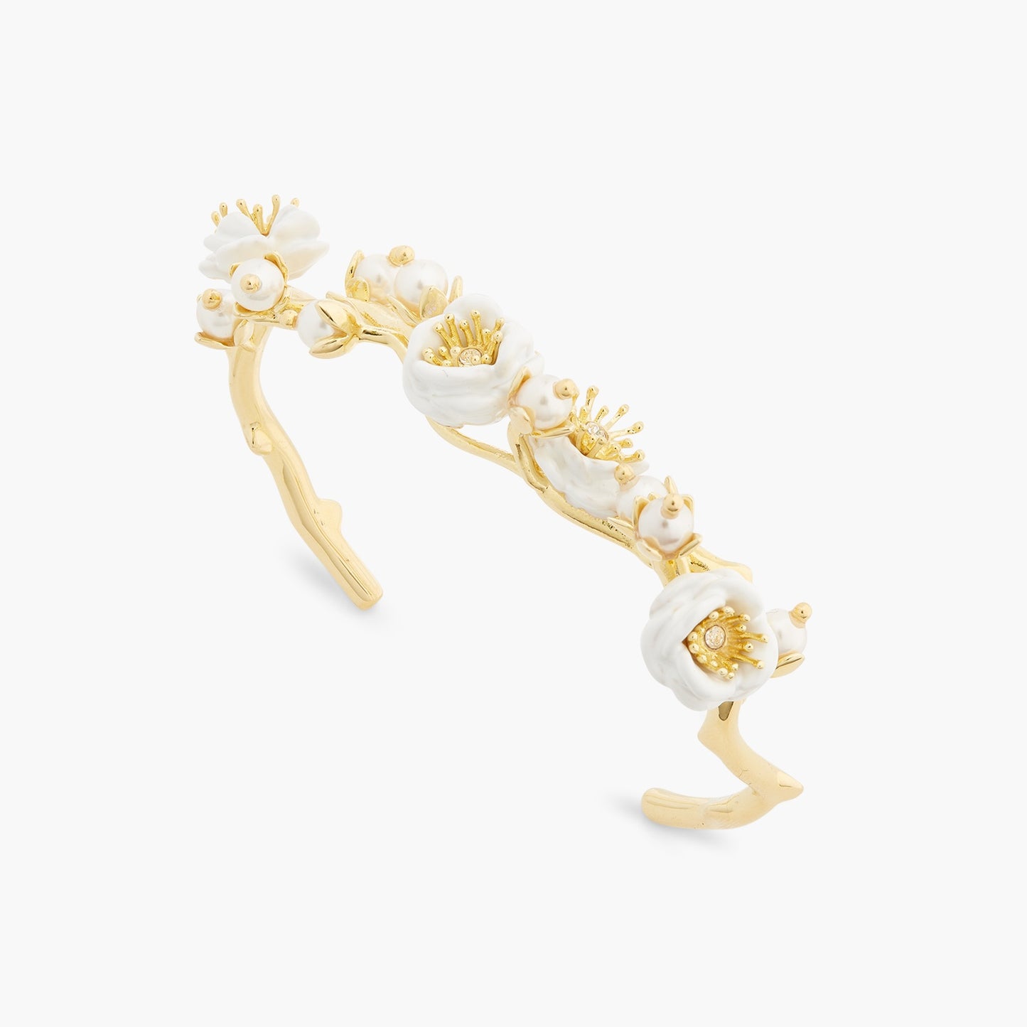 White Rose Branch And Pearls Bangle Bracelet | aset2031