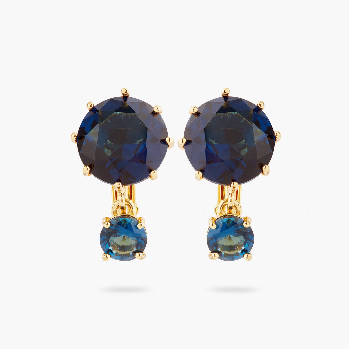 Ocean Blue Diamantine 2 Round Stone Sleeper Earrings | ASLD1261