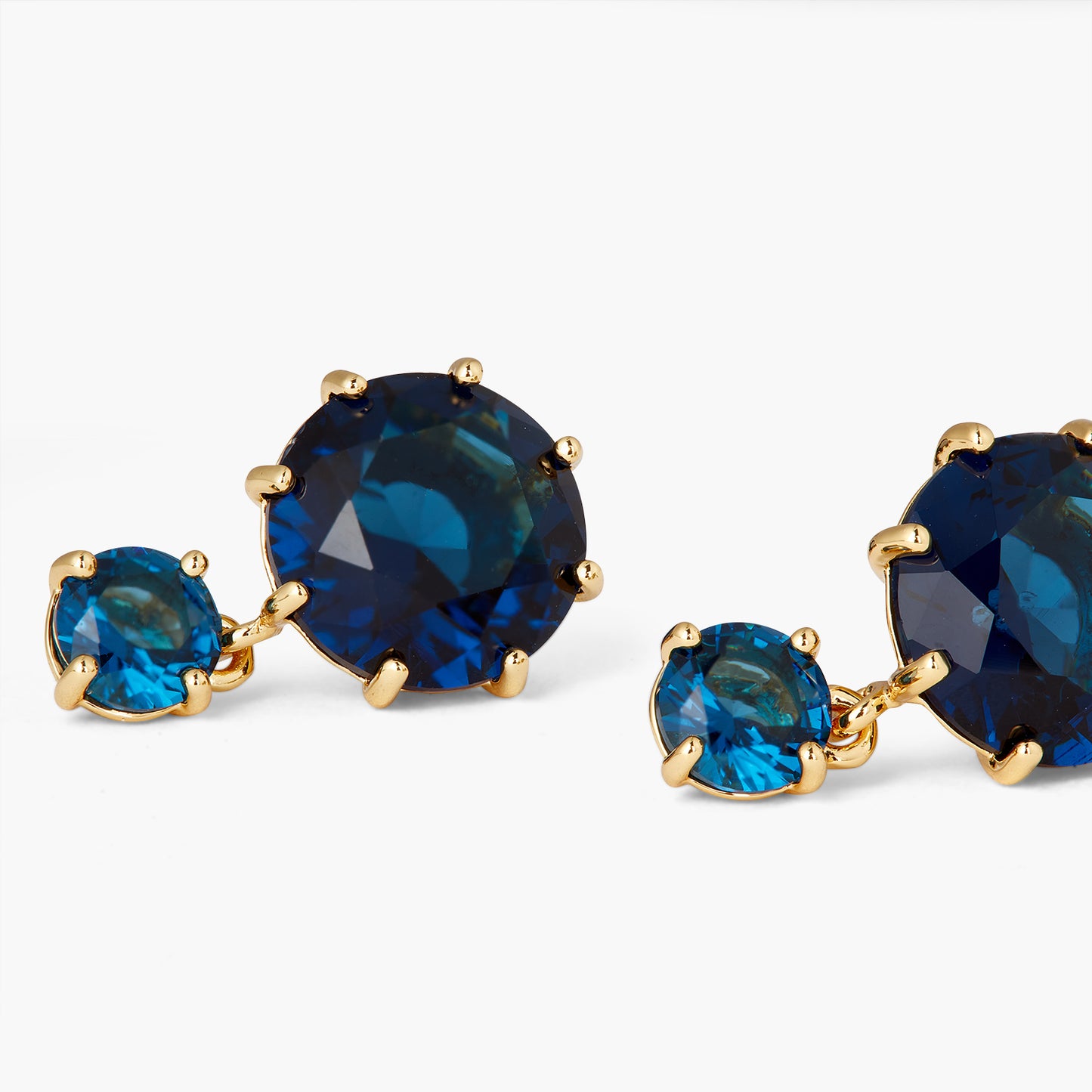 Ocean Blue Diamantine 2 Round Stone Sleeper Earrings | ASLD1261