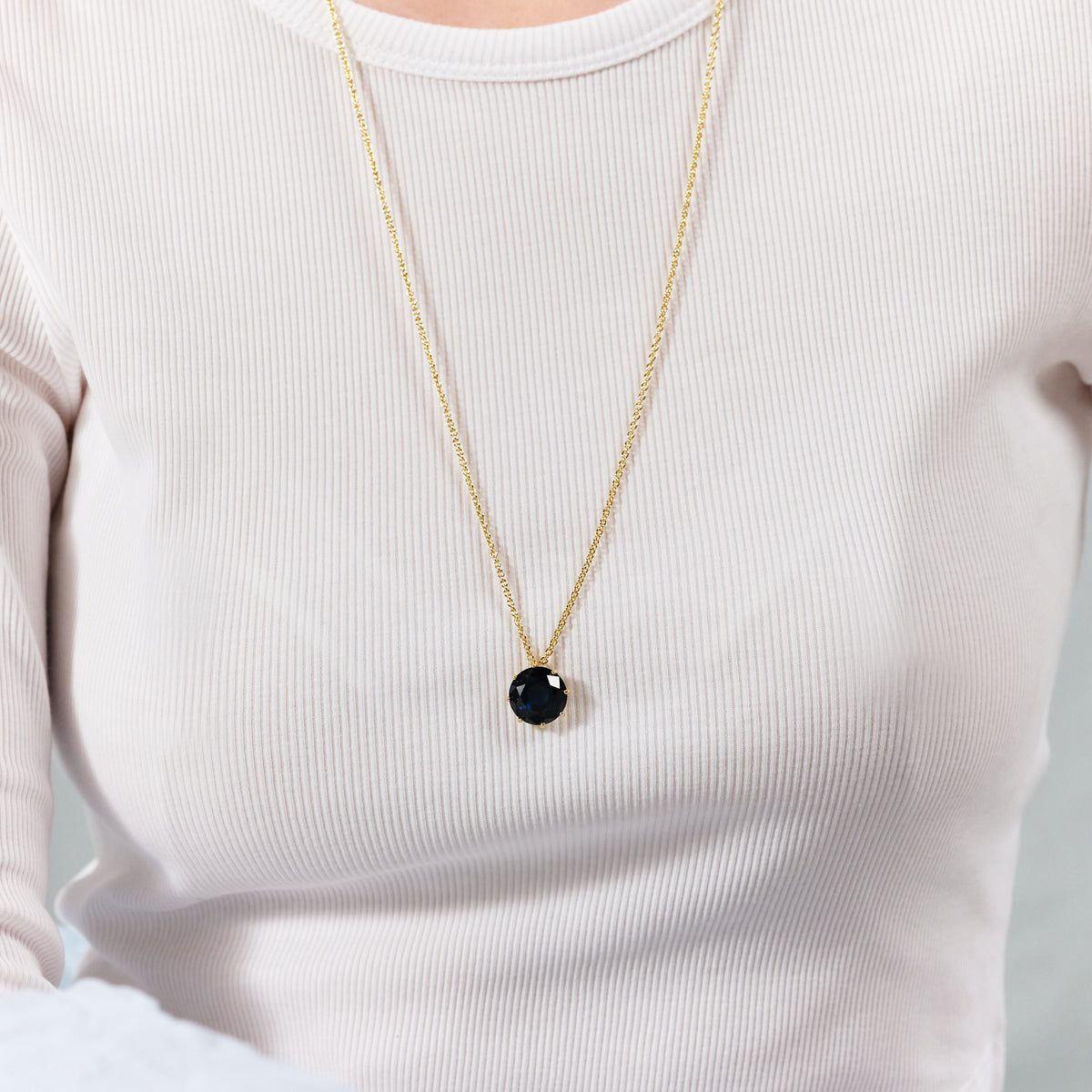 Ocean Blue Diamantine Round Stone Long Necklace | ASLD3331