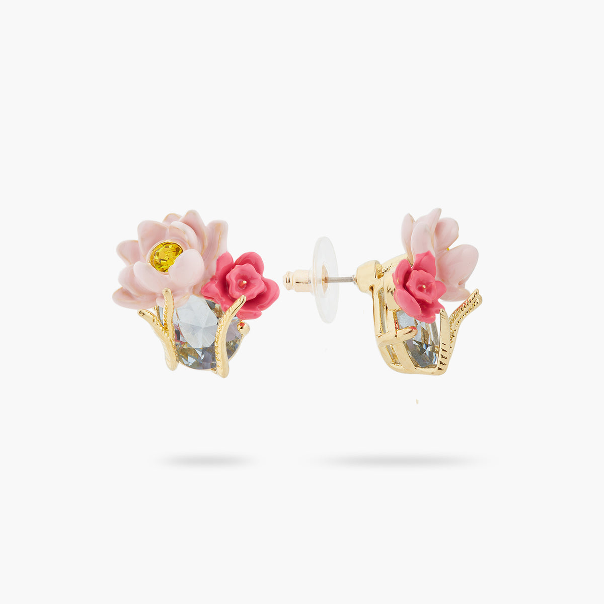 Pink Lotus And Light Blue Stone Earrings | ASOS1061