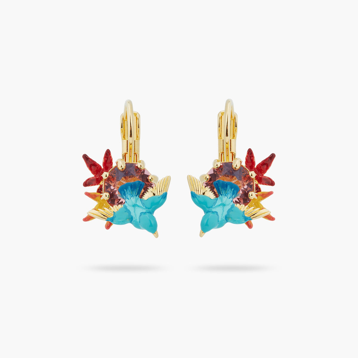 Kingfisher, Maple Leaf And Round Stone Earrings | aspl1051