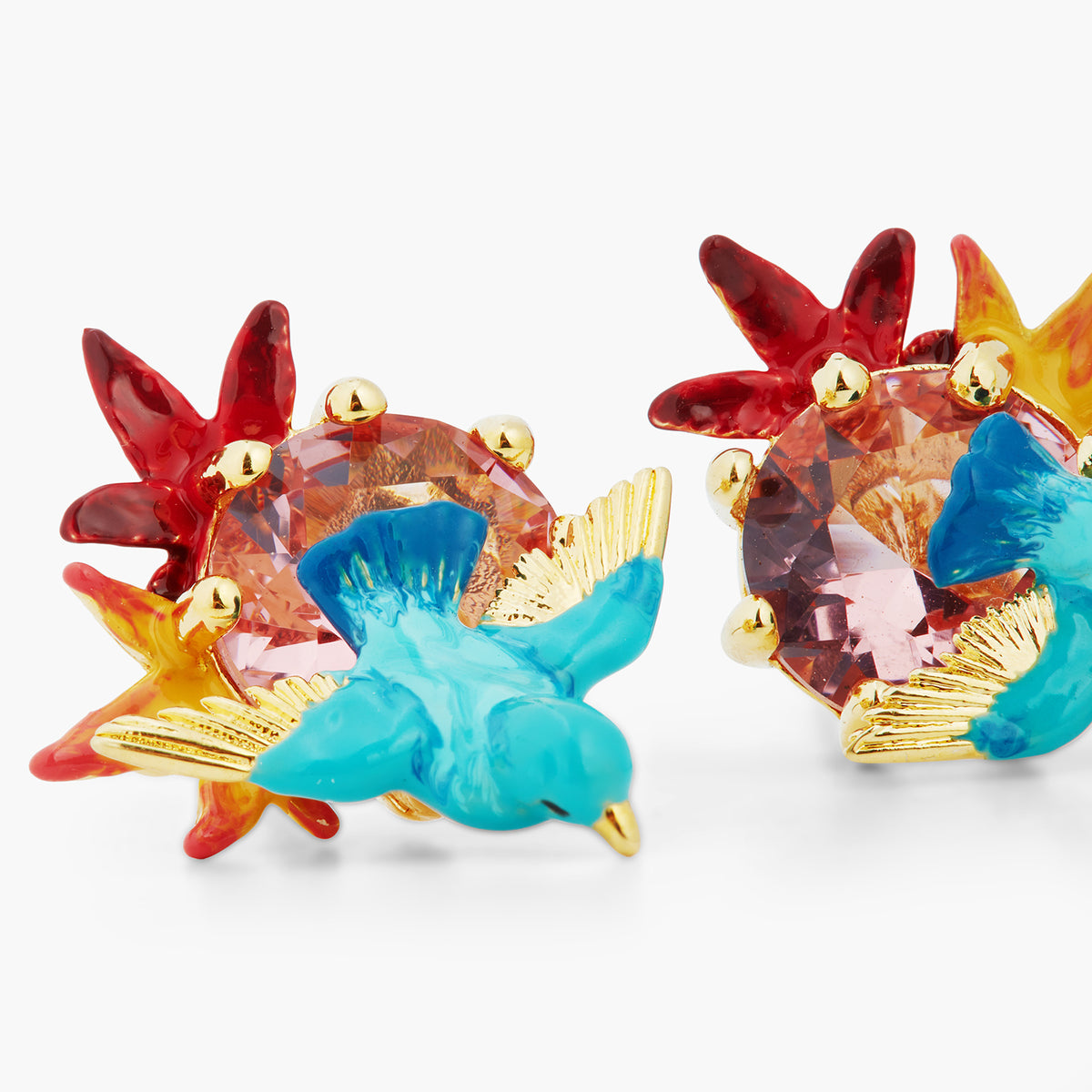 Kingfisher, Maple Leaf And Round Stone Earrings | aspl1051