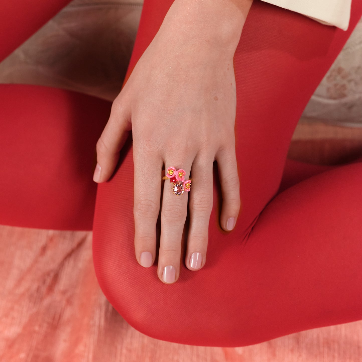 Plum Blossom And Round Stone Adjustable Ring | aspl6011