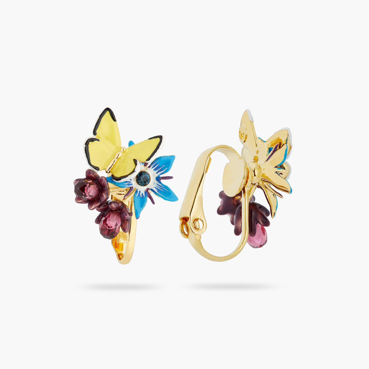 Blue Flower And Yellow Butterfly Earrings | ASPO1021
