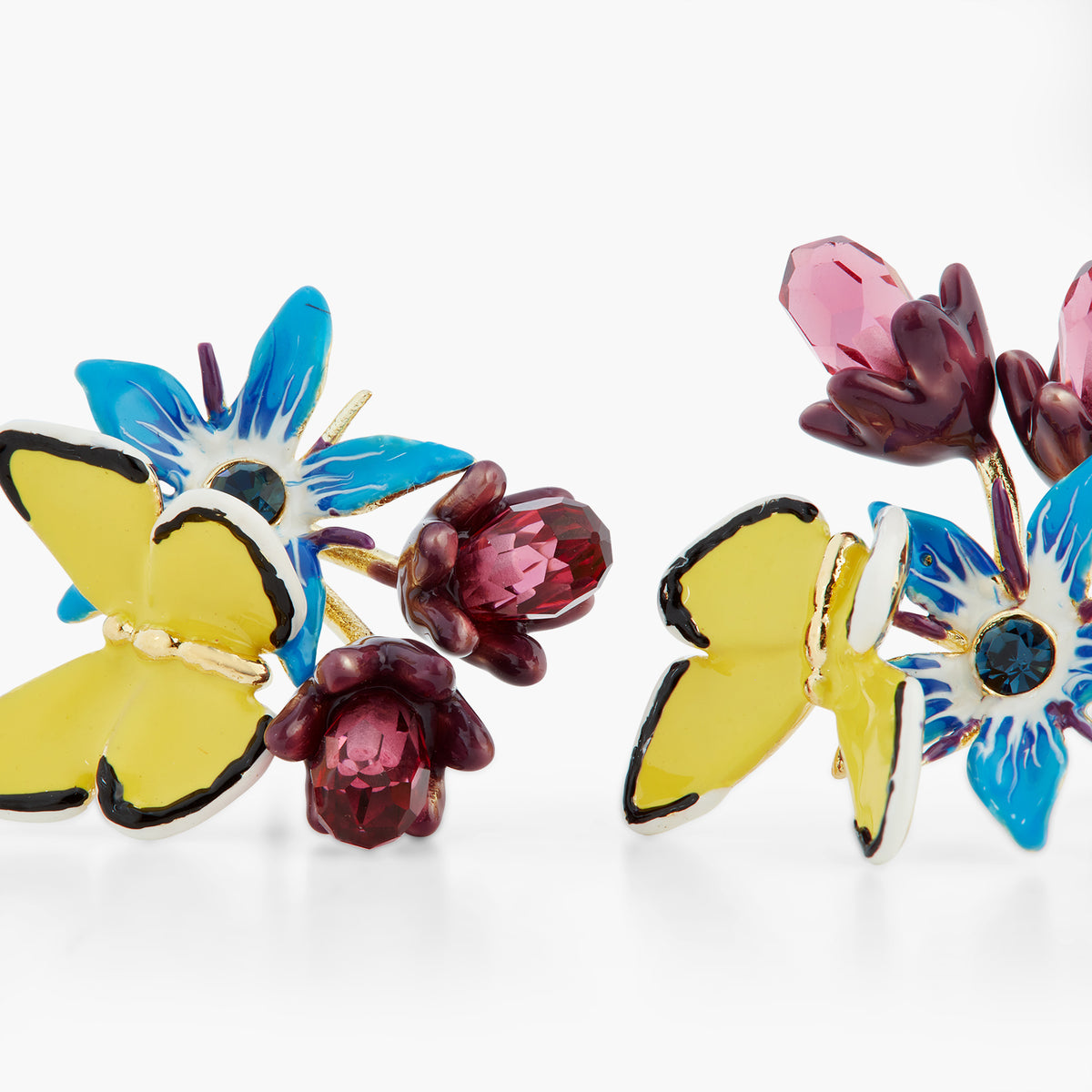 Blue Flower And Yellow Butterfly Earrings | ASPO1021