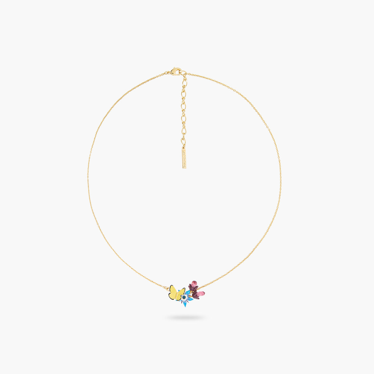 Blue Flower And Yellow Butterfly Pendant Necklace | ASPO3031