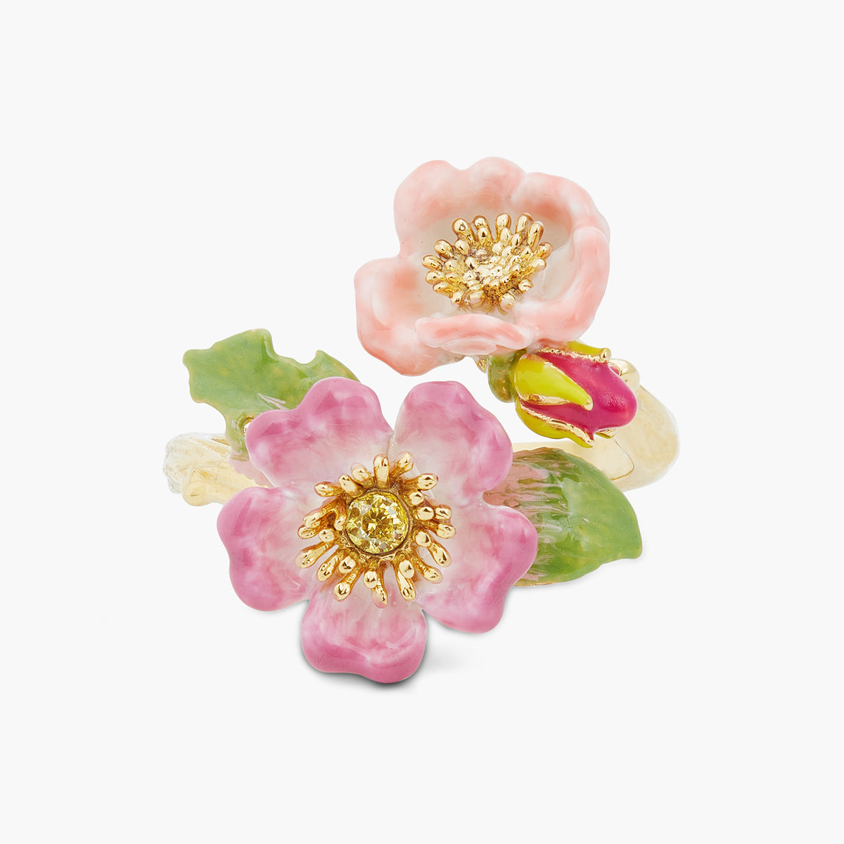 Wild Rose And Yellow Crystal Adjustable Ring | ASRF6011