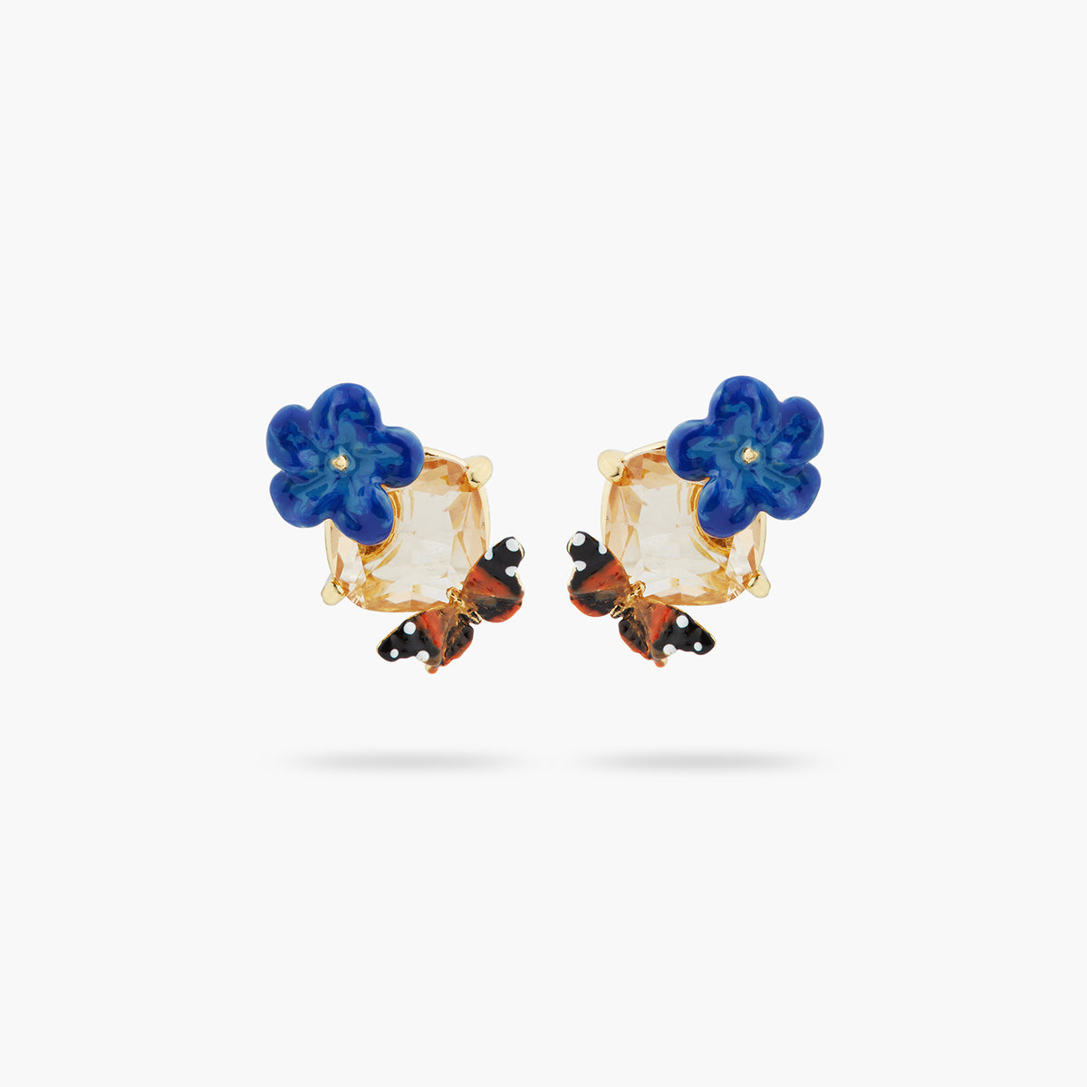 Blue Flax Flower, Faceted Crystal And Butterfly Sleeper Earrings | ASTM1011