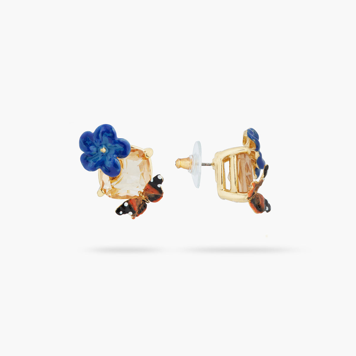 Blue Flax Flower, Faceted Crystal And Butterfly Sleeper Earrings | ASTM1011