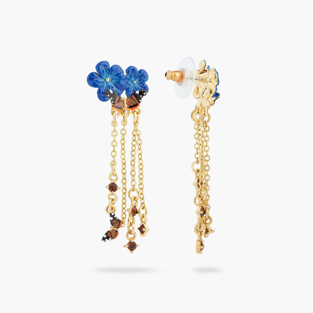 Blue Flax Flowers And Butterfly Dangling Earrings | ASTM1041
