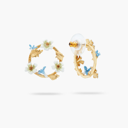 White And Blue Flowers Hoop Earrings | ASTM1081