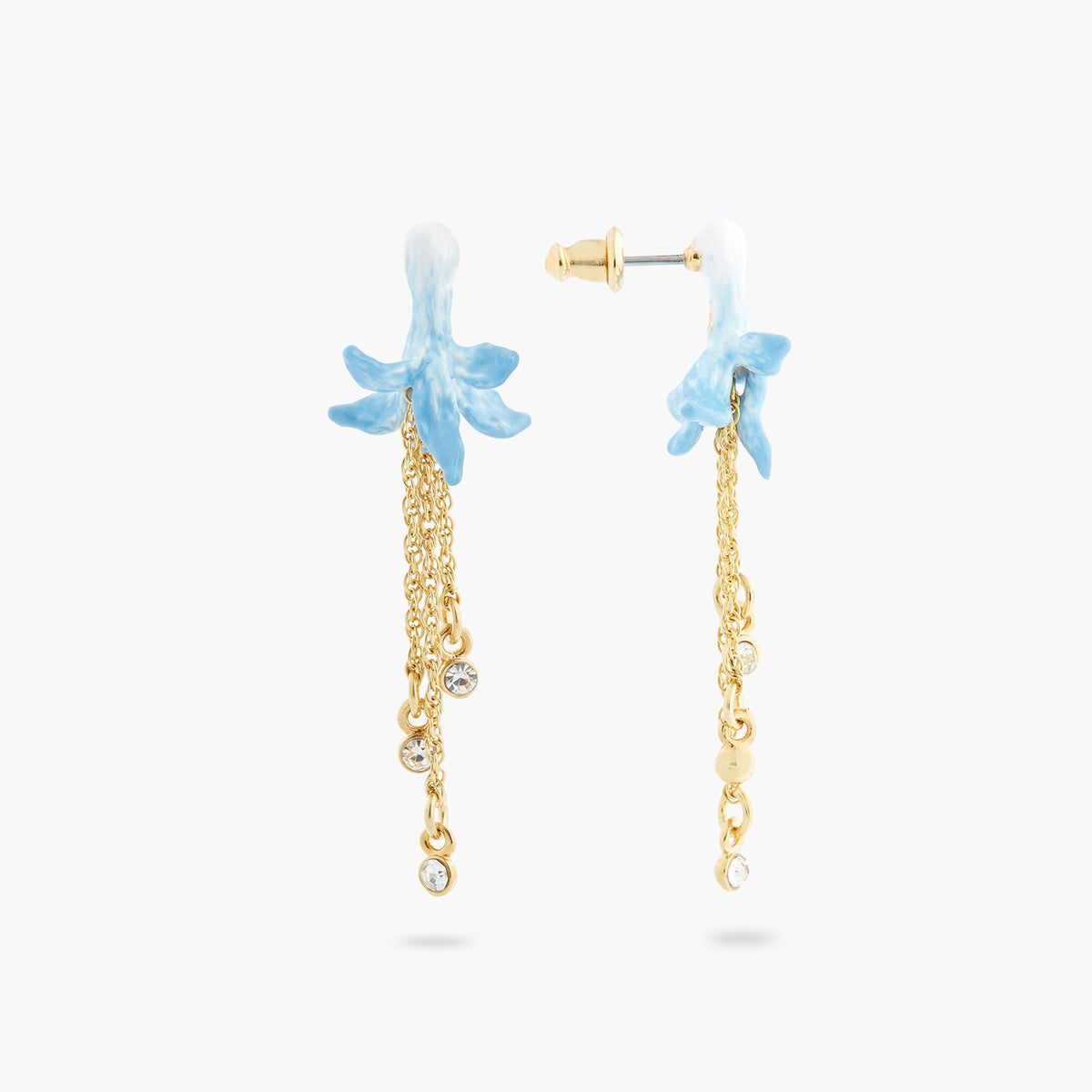 Blue Flower And Crystal Dangling Earrings | ASTM1101