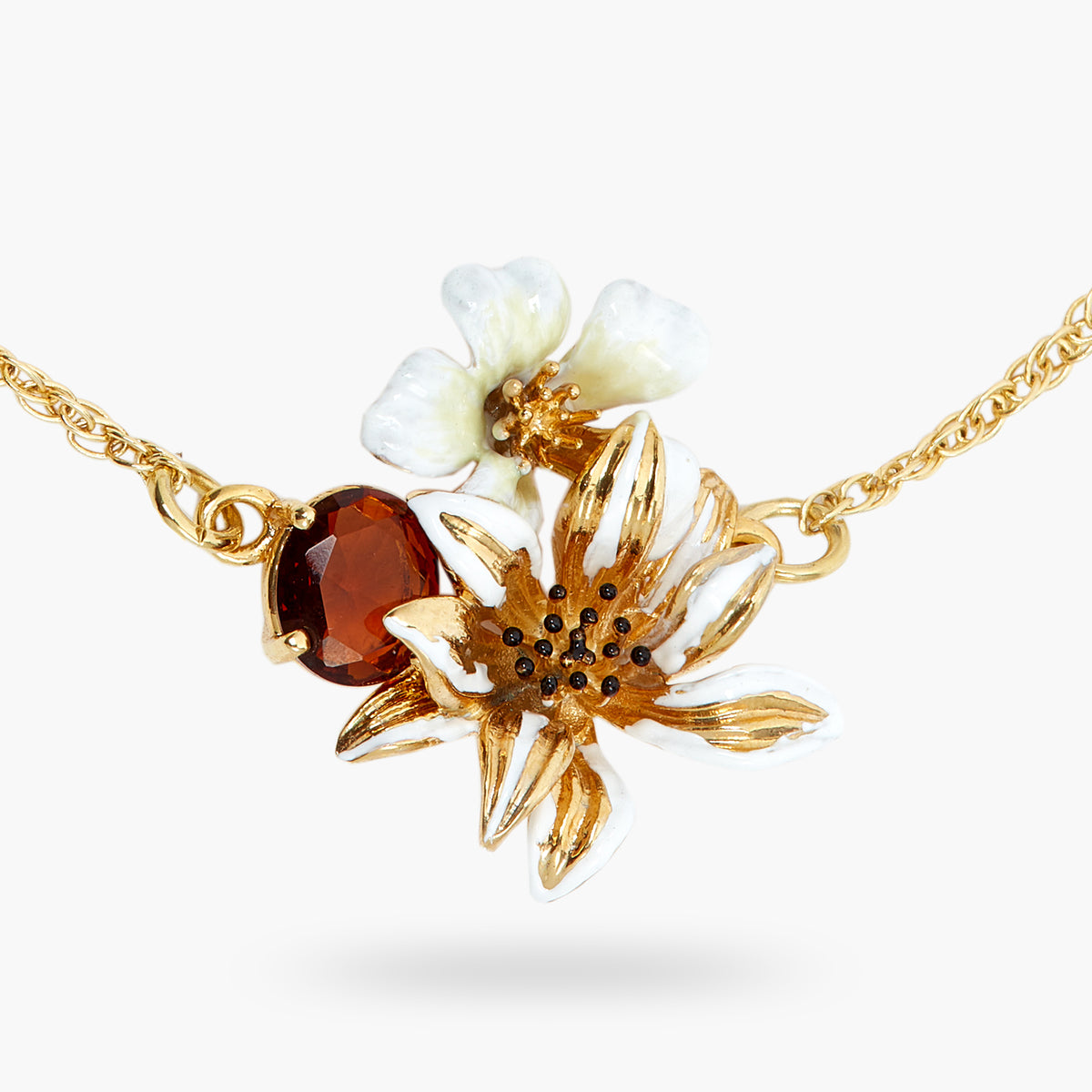White And Gold Flowers And Round Faceted Crystal Stone Fine Bracelet | ASTM2041