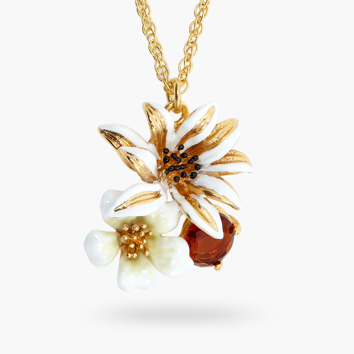 White And Gold Flowers Necklace | ASTM3051