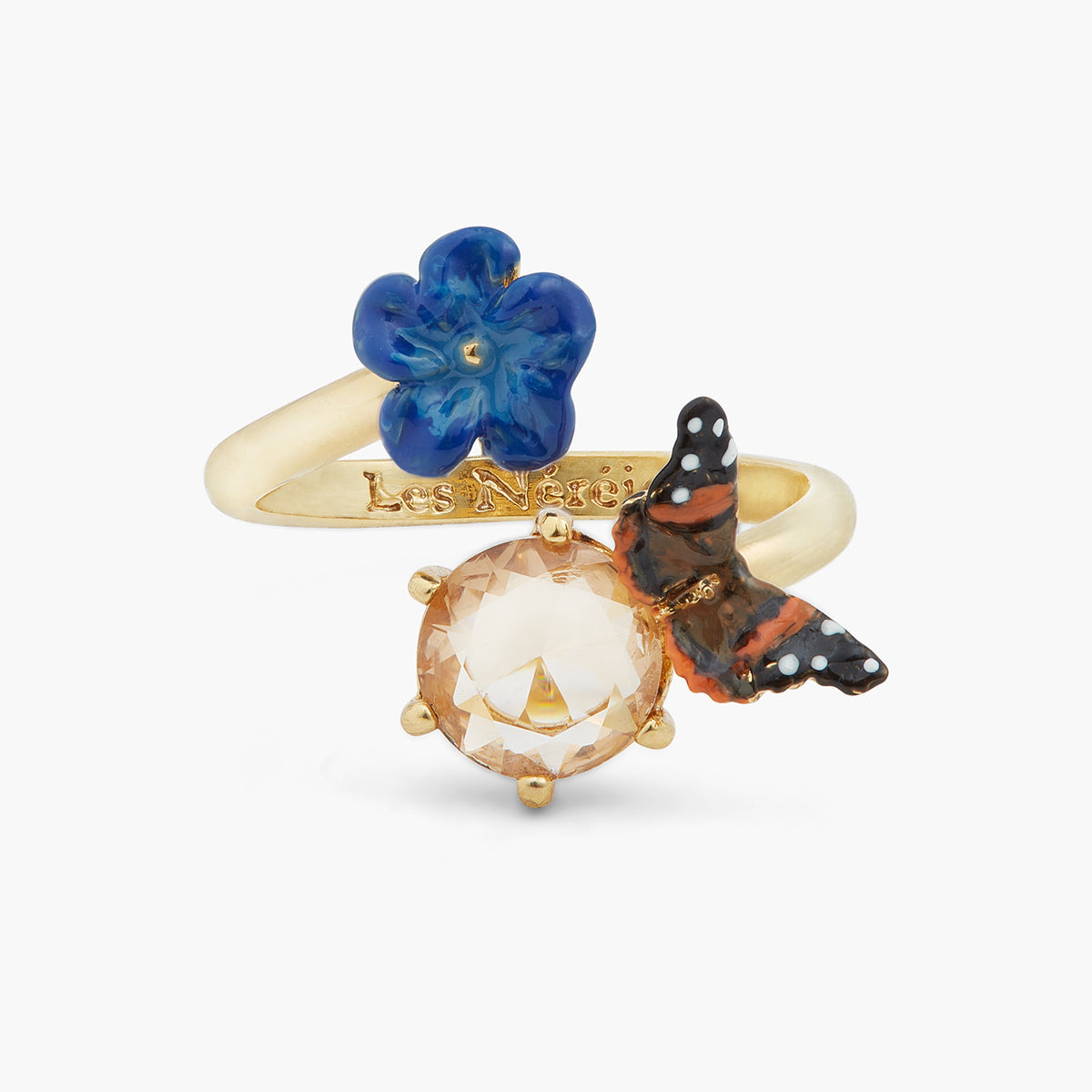 Blue Flax Flower And Butterfly Adjustable Ring | ASTM6011