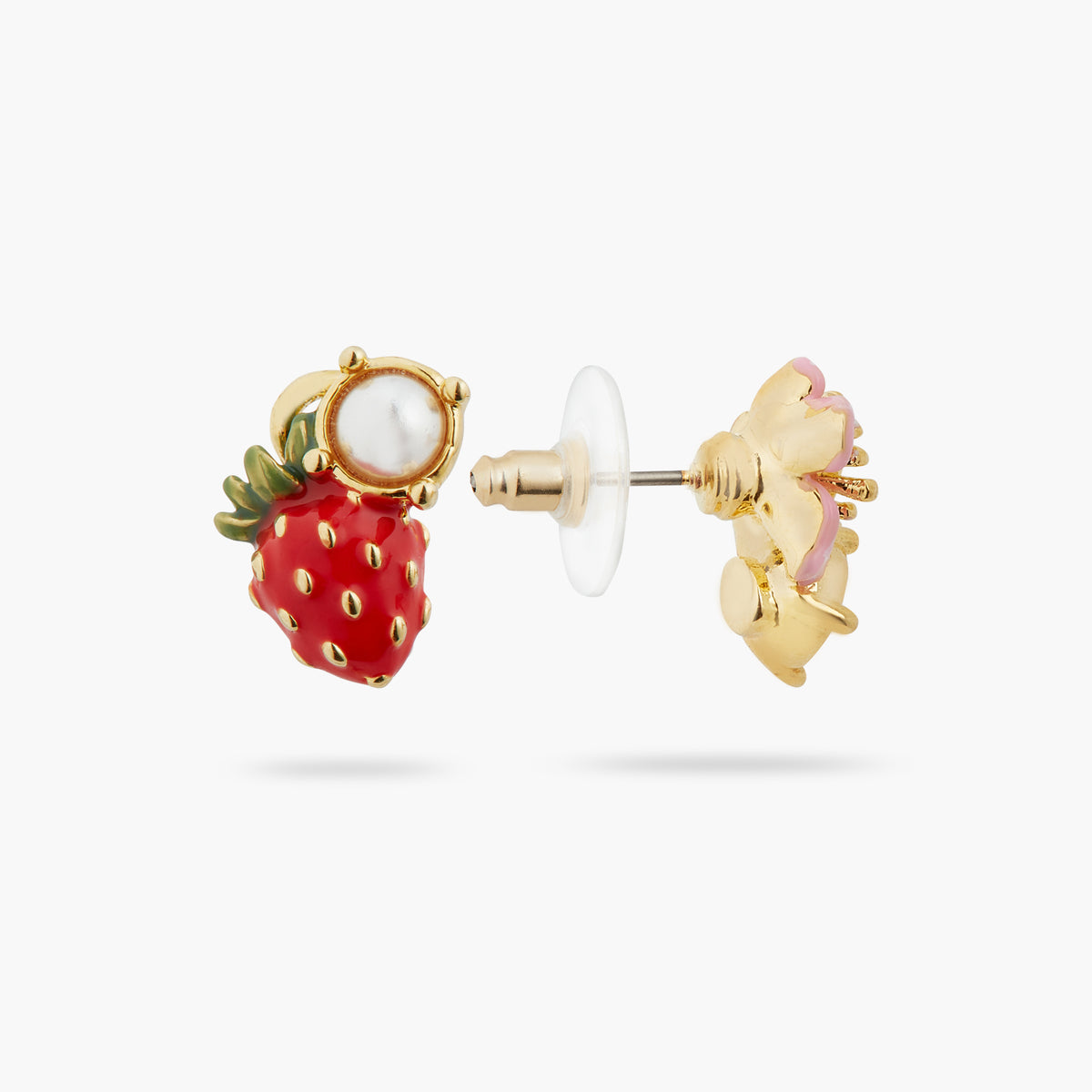 Asymmetrical Wild Strawberry And Pink Flower Earrings | ATBG1061