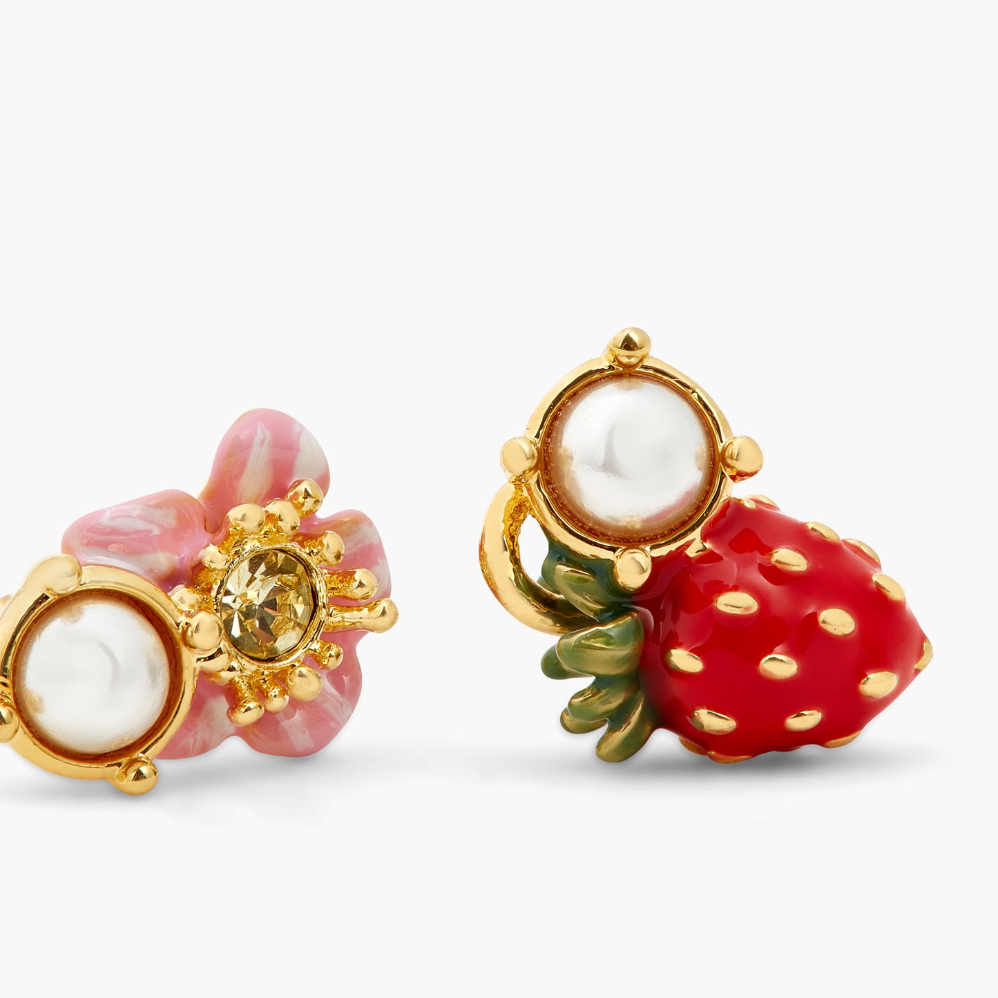 Asymmetrical Wild Strawberry And Pink Flower Earrings | ATBG1061