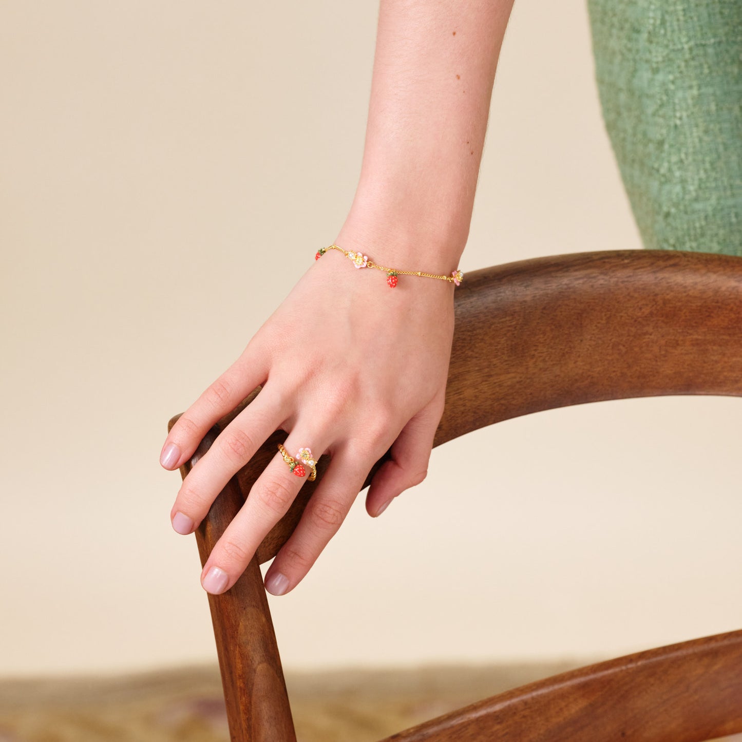 Wild Strawberry And Pink Flower Charm Bracelet | ATBG2021