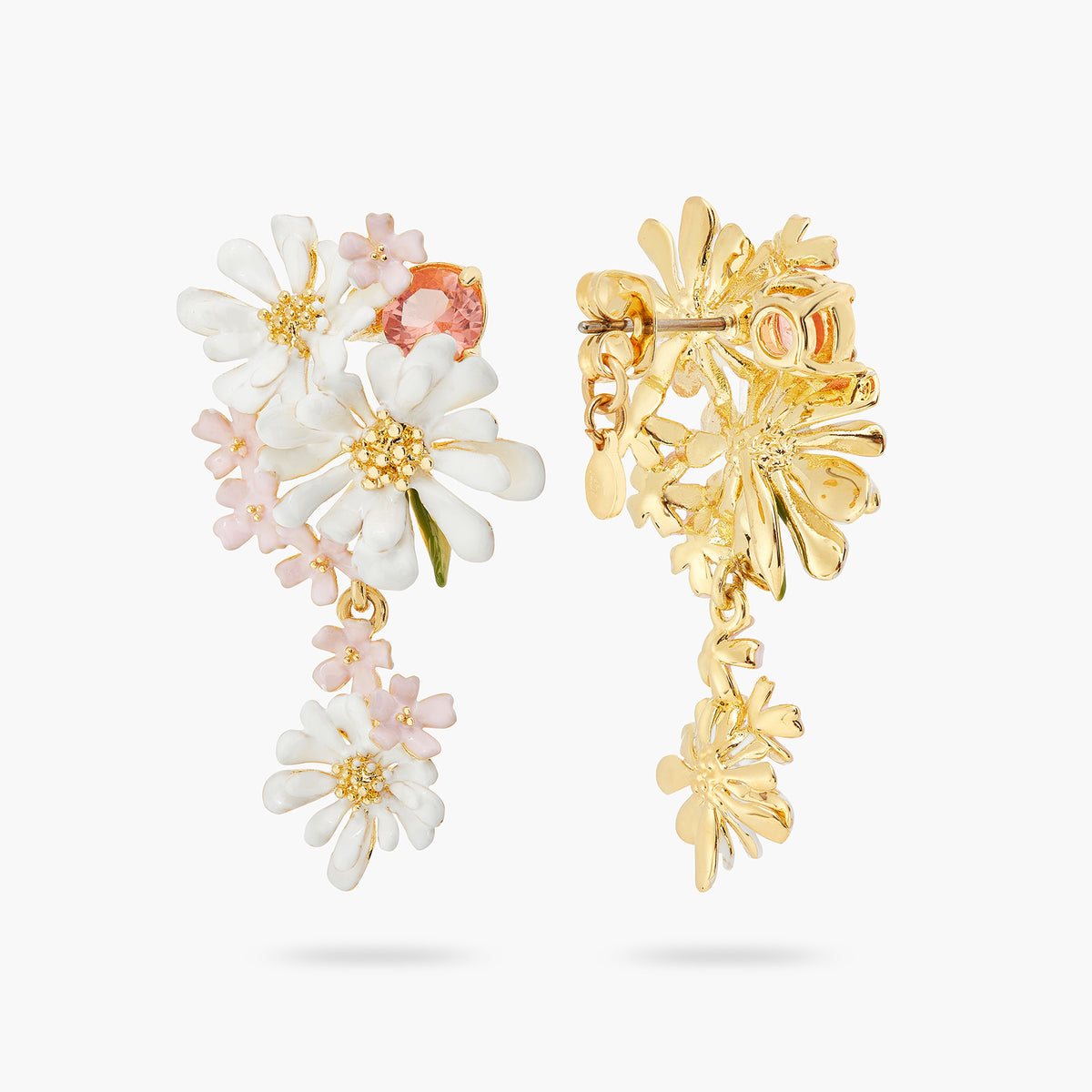 Verbena Flower And Round Stone Dangling Earrings | ATBP1051