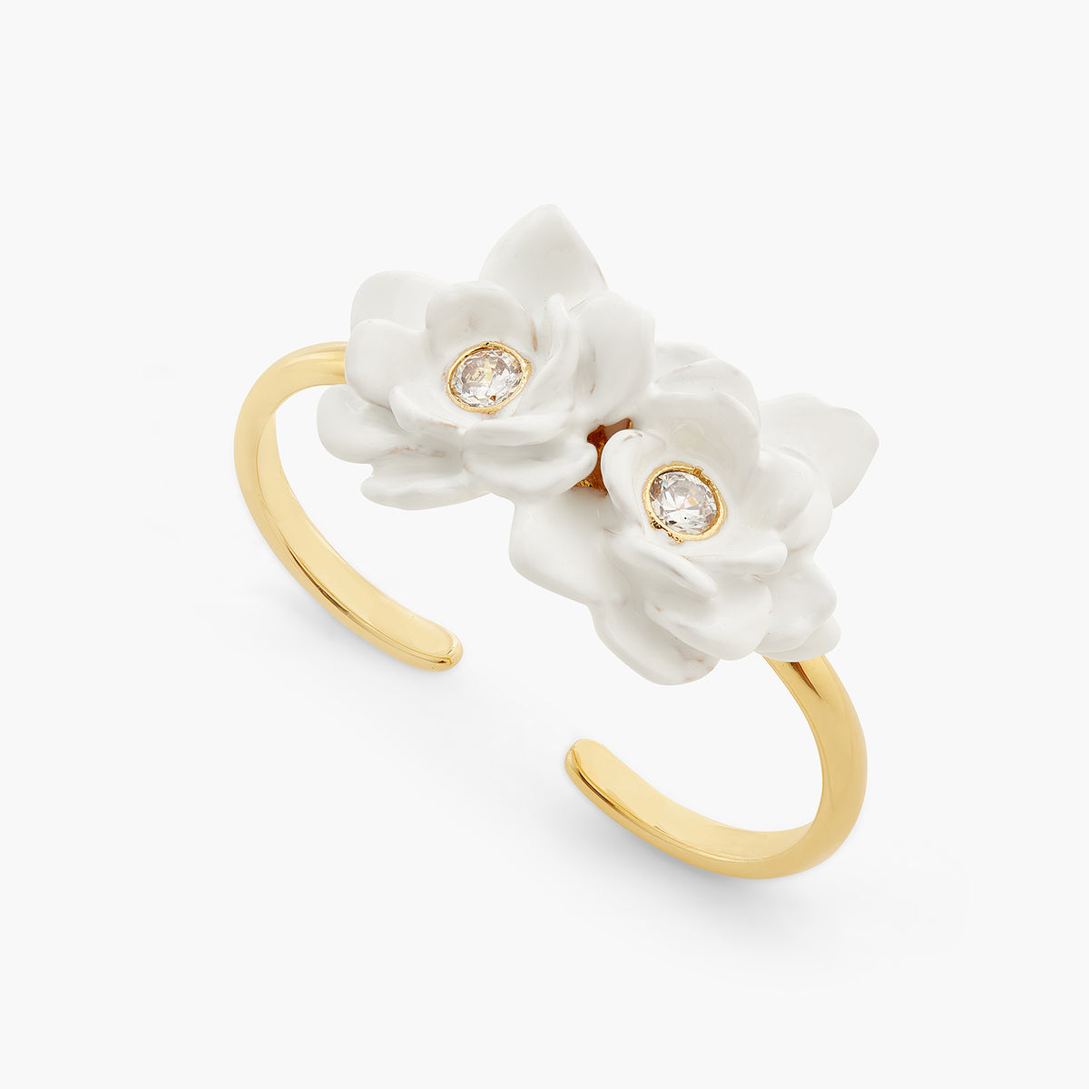 White Flowers Two-Finger Adjustable Ring | ATBP6051