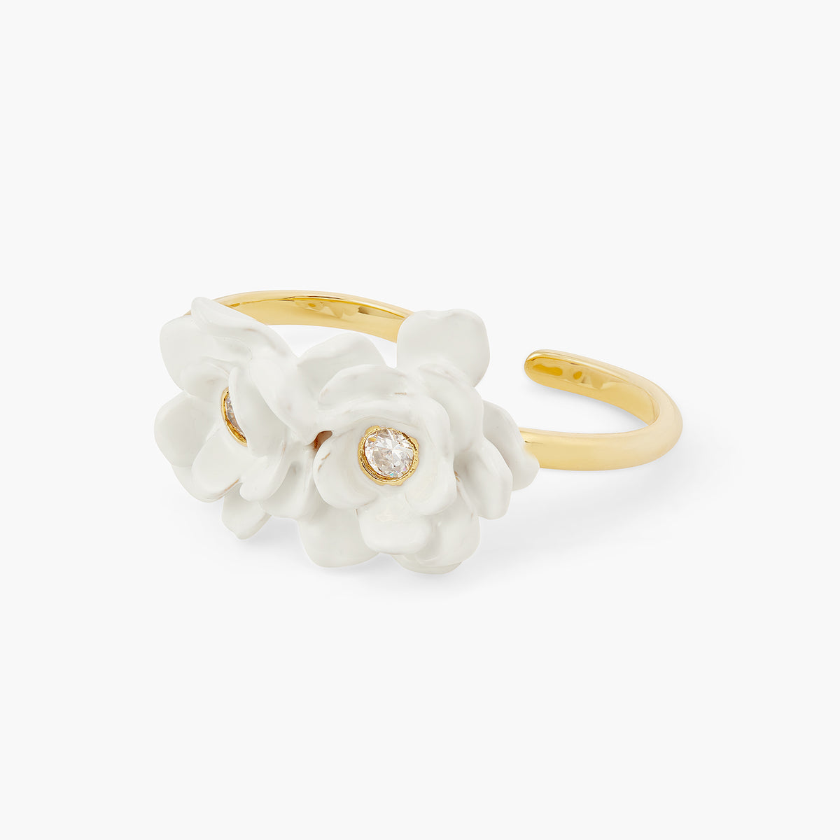 White Flowers Two-Finger Adjustable Ring | ATBP6051