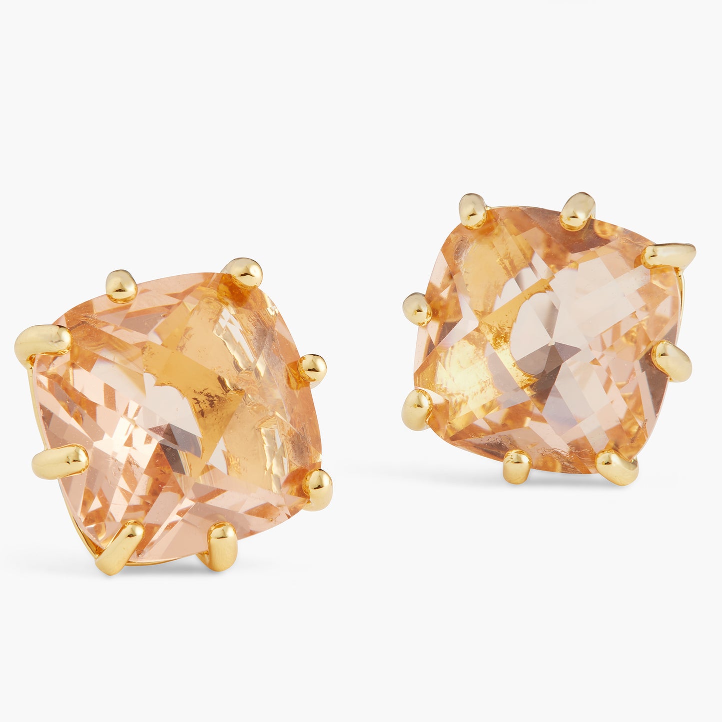 Apricot Pink Diamantine Square Stone Earrings