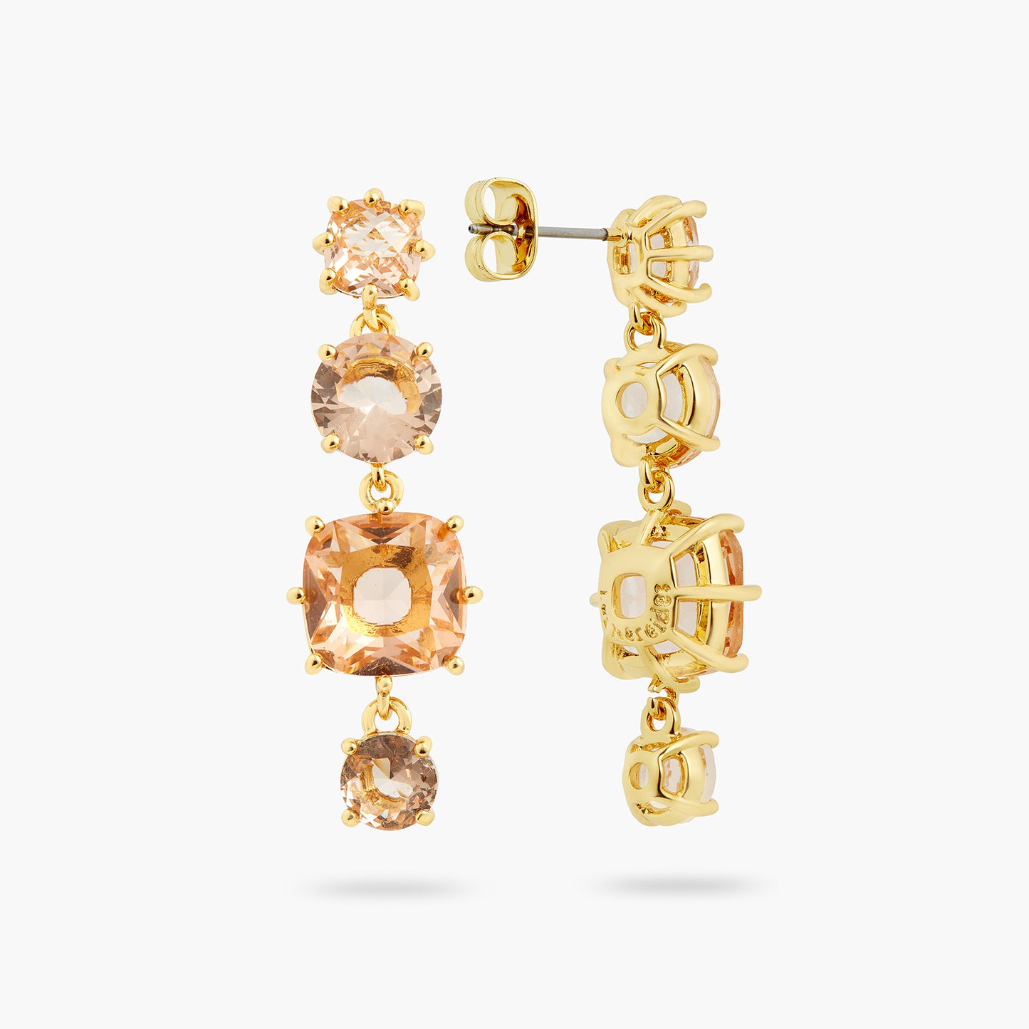 Apricot Pink Diamantine 4 Stone Dangling Earrings | ATLD1201