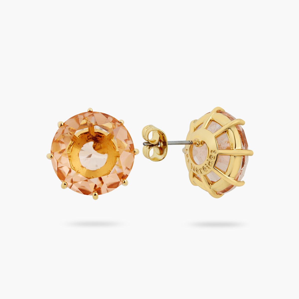 Apricot Pink Diamantine Round Stone Sleeper Earrings | ATLD1401