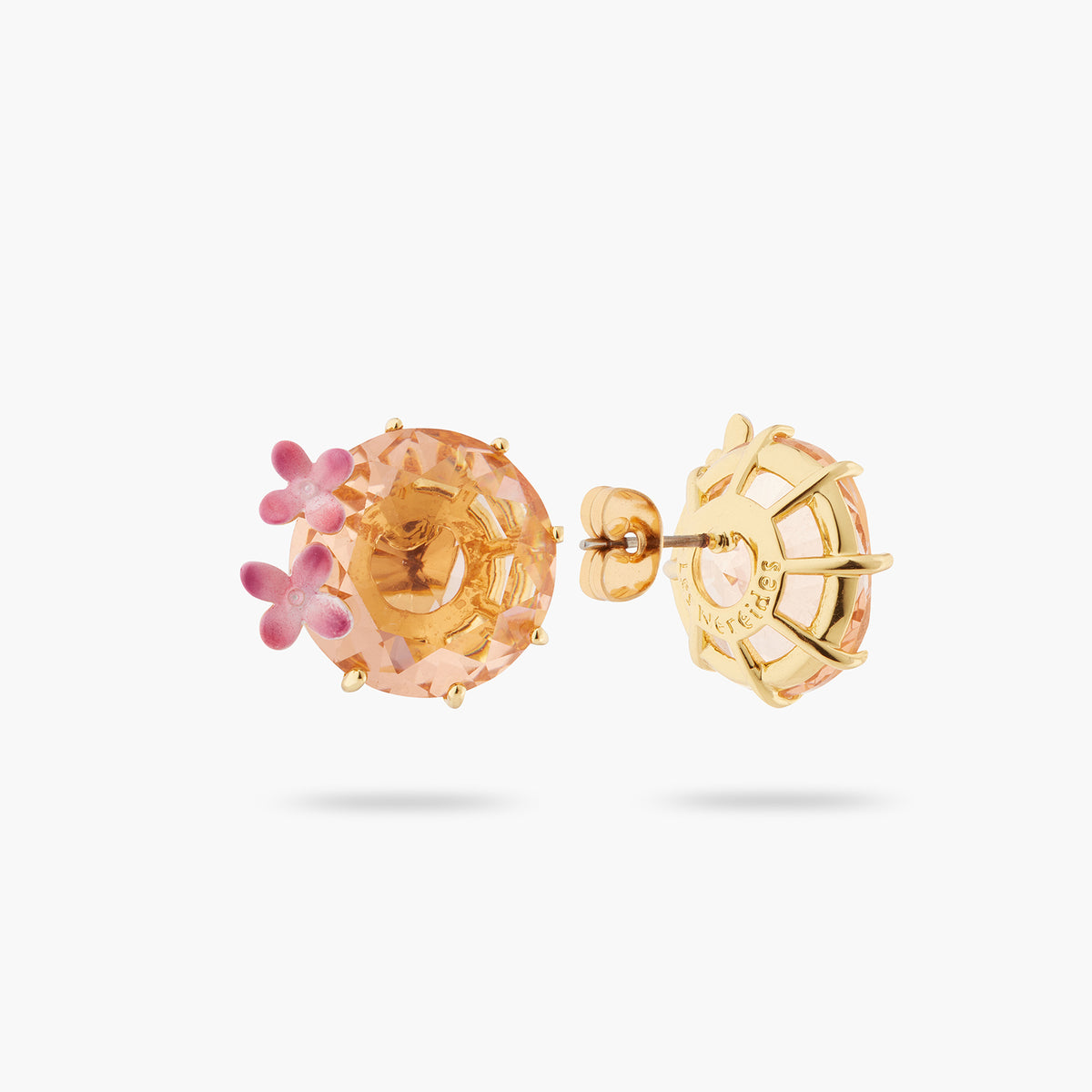 Apricot Pink Diamantine Flower And Round Stone Sleeper Earrings | ATLD1402