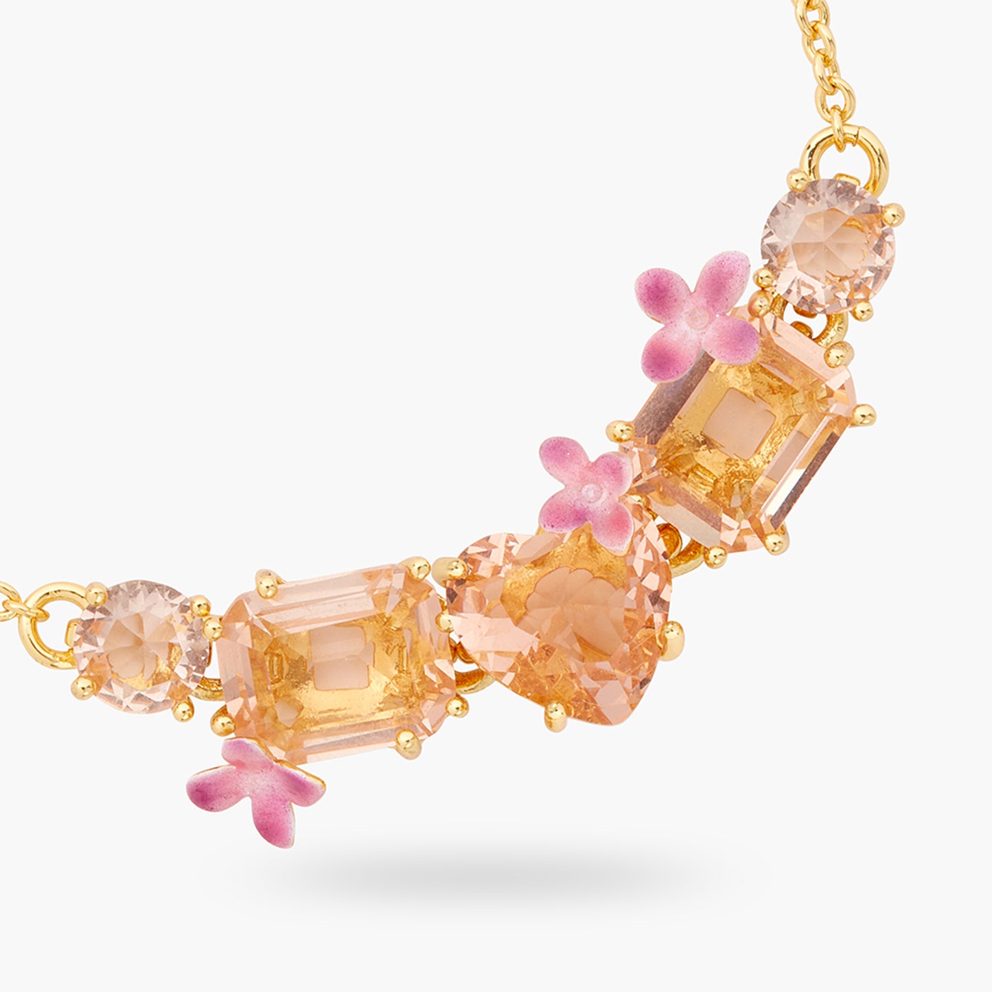Apricot Pink Diamantine 5 Stone And Flower Fine Bracelet | ATLD2142