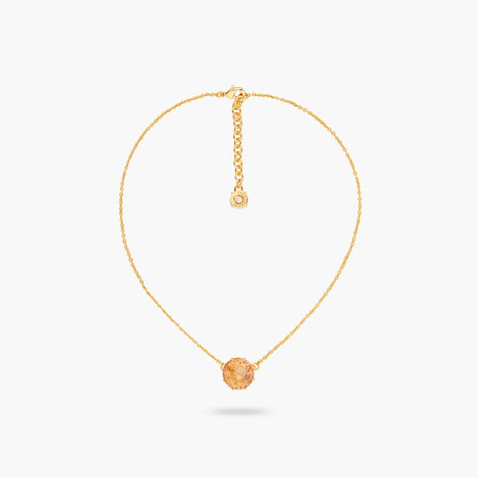 Apricot Pink Diamantine Flower And Round Stone Fine Necklace | ATLD3012