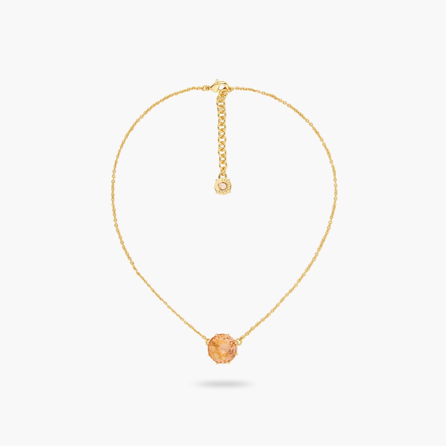 Apricot Pink Diamantine Flower And Round Stone Fine Necklace | ATLD3012