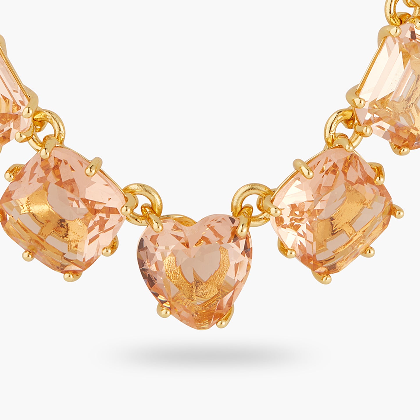 Apricot Pink Diamantine Flower And 9 Stone Fine Necklace | ATLD3182