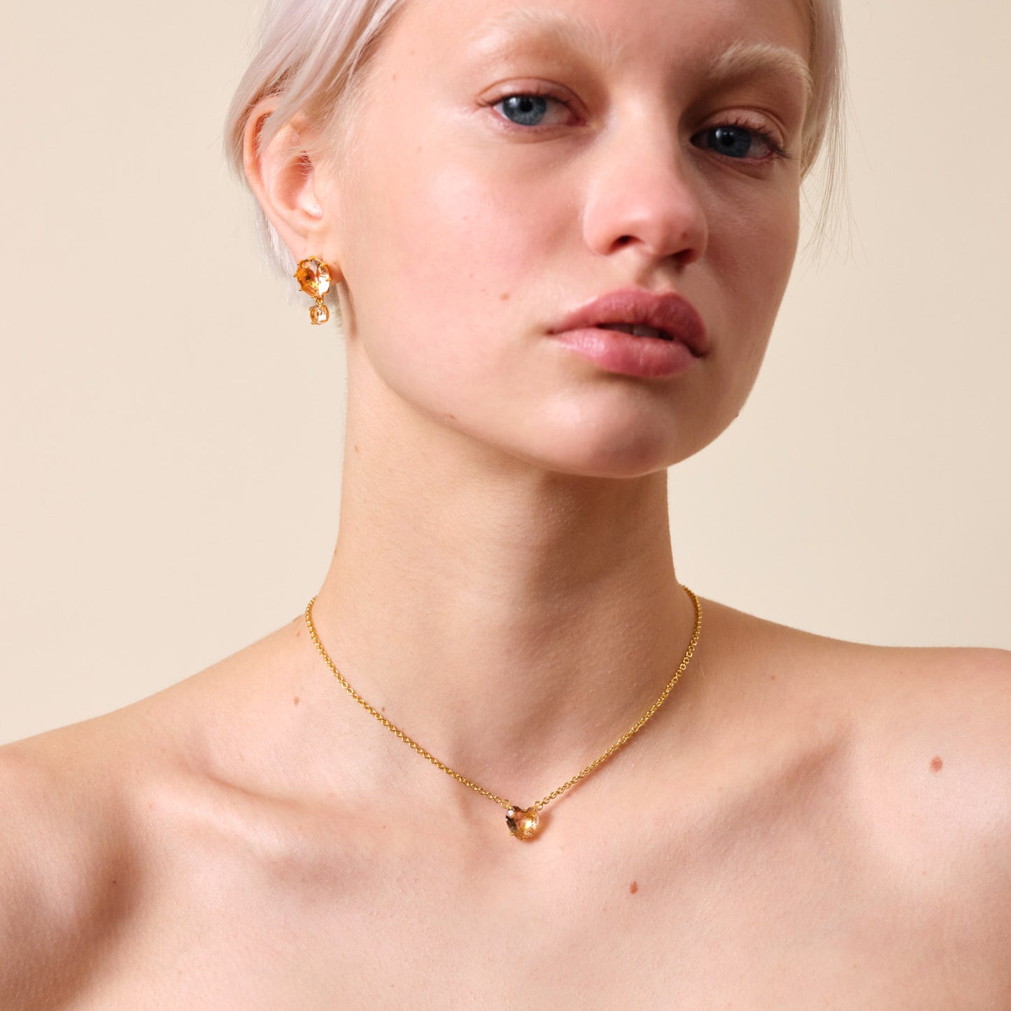 Apricot Pink Diamantine Fine Heart Necklace