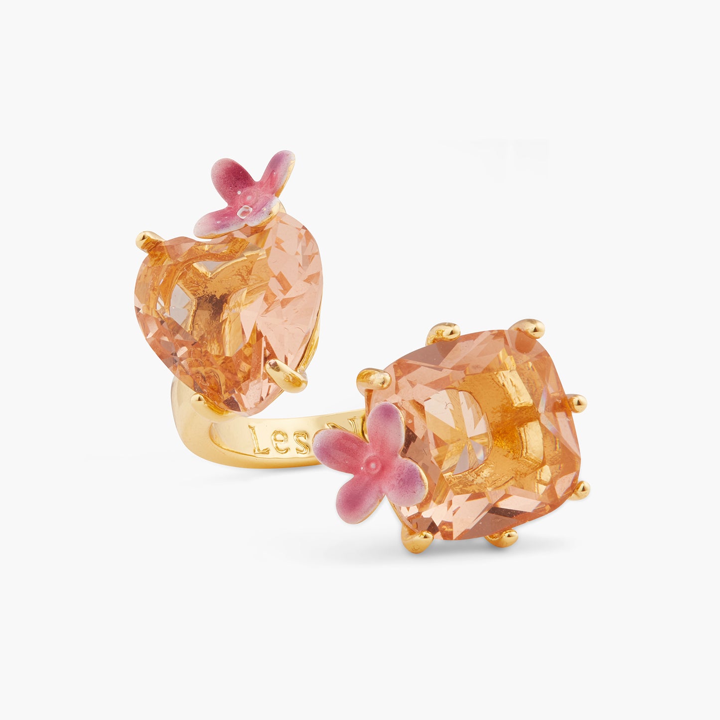 Apricot Pink Diamantine Flower, Heart And Square Stone Ring | ATLD6182