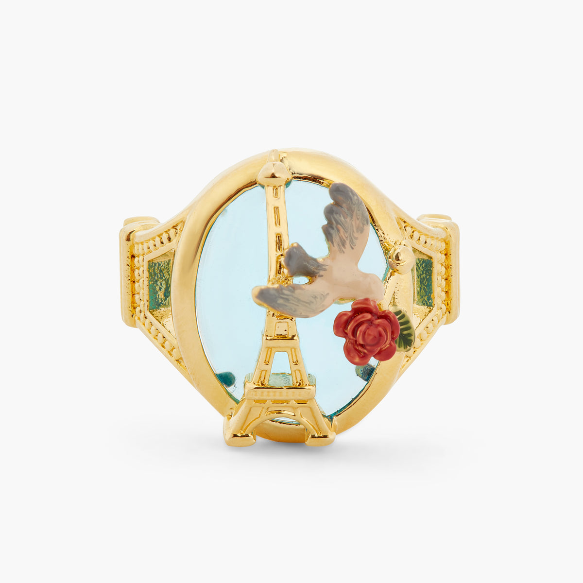 Eiffel Tower, Sparrow And Rose Cocktail Ring | atpa6011