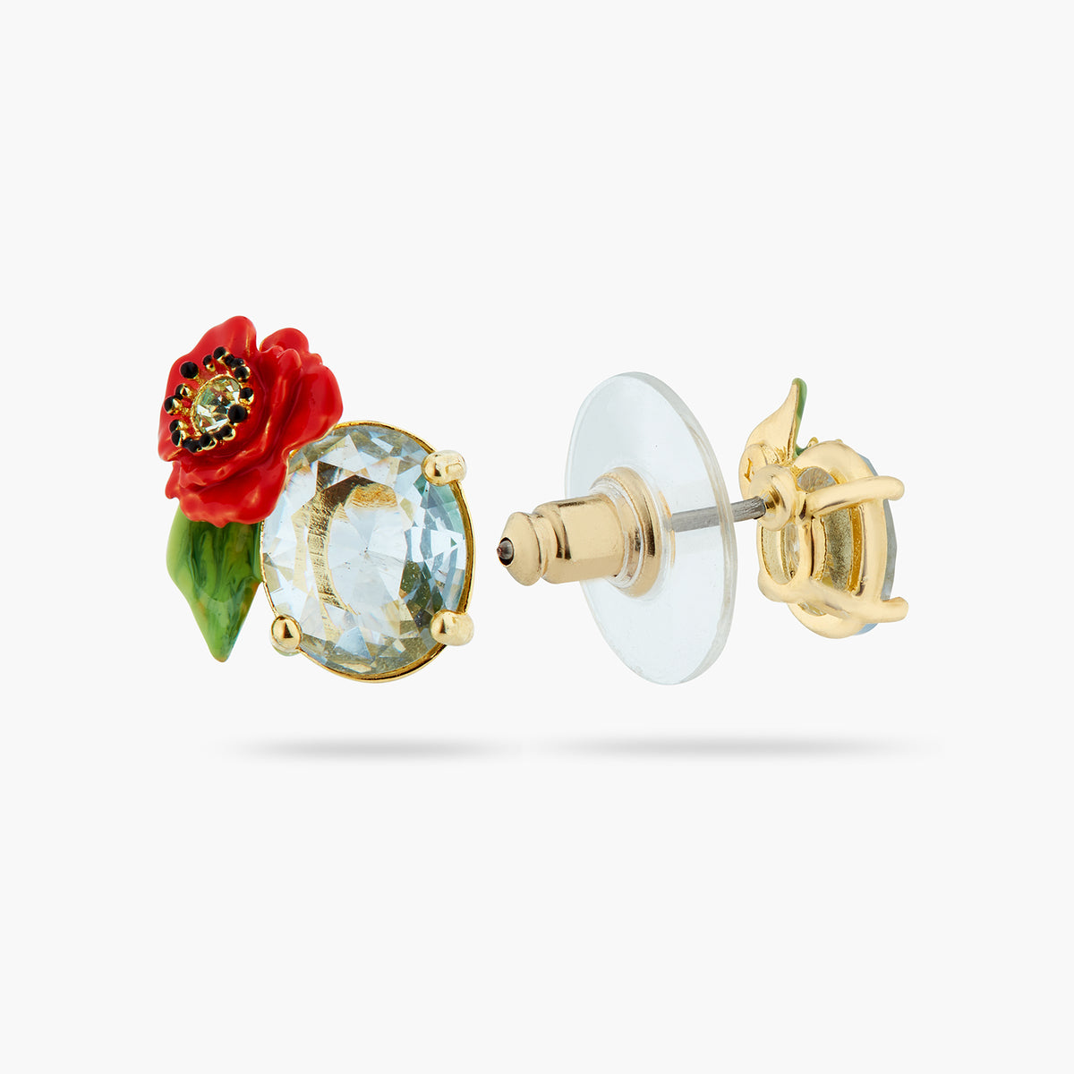 Asymmetrical Wildflower And Round Stone Sleeper Earrings | ATPO1021