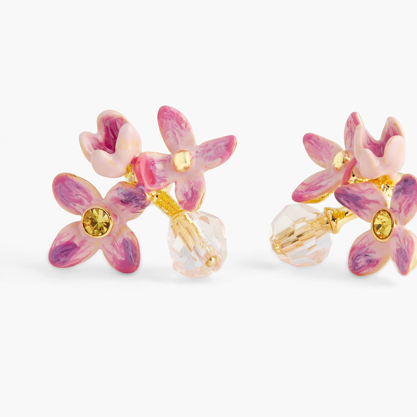 Lilac Flower And Cut Crystal Bead Earrings | ATPO1041