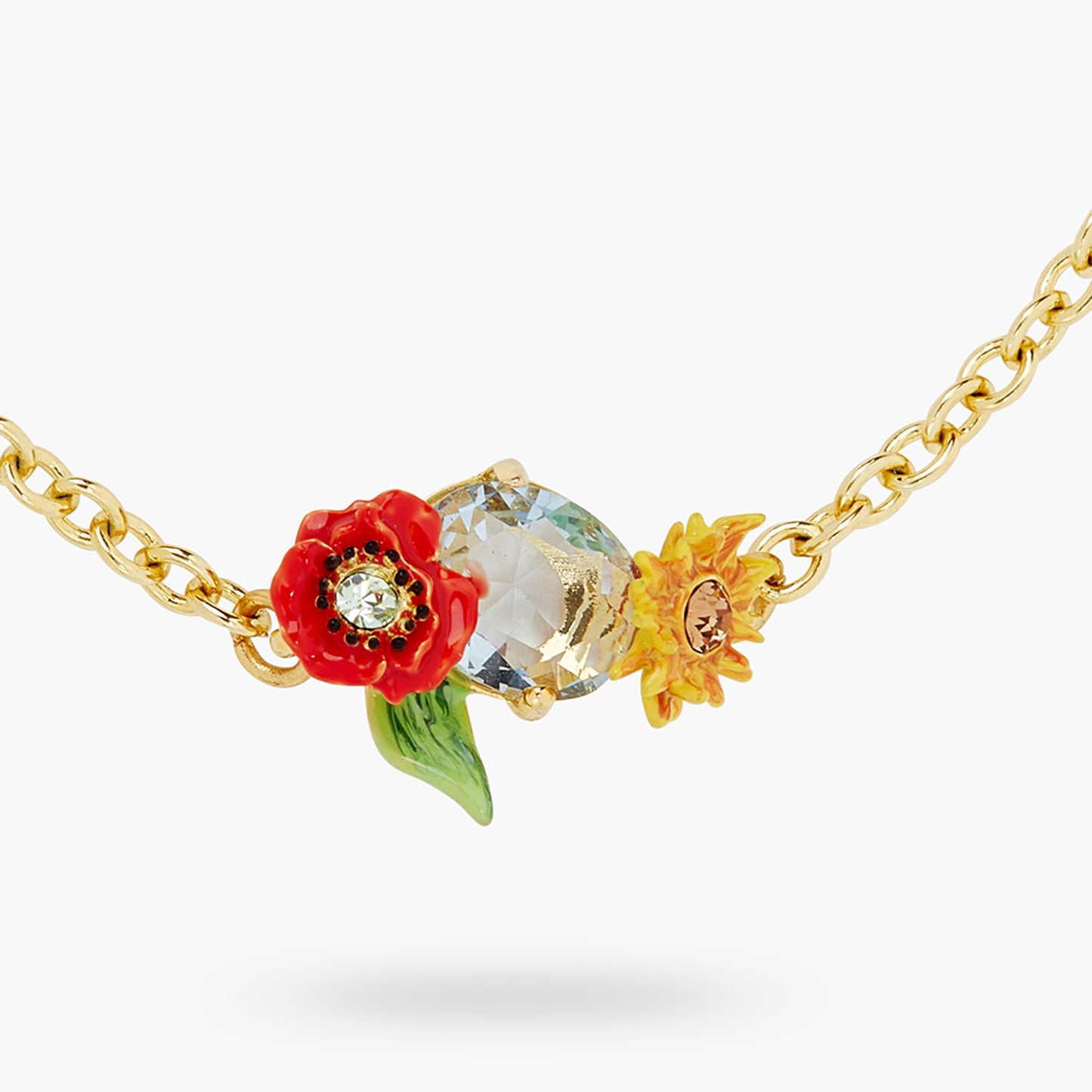Fine Poppy, Sunflower And Blue Cut Crystal Stone Bracelet