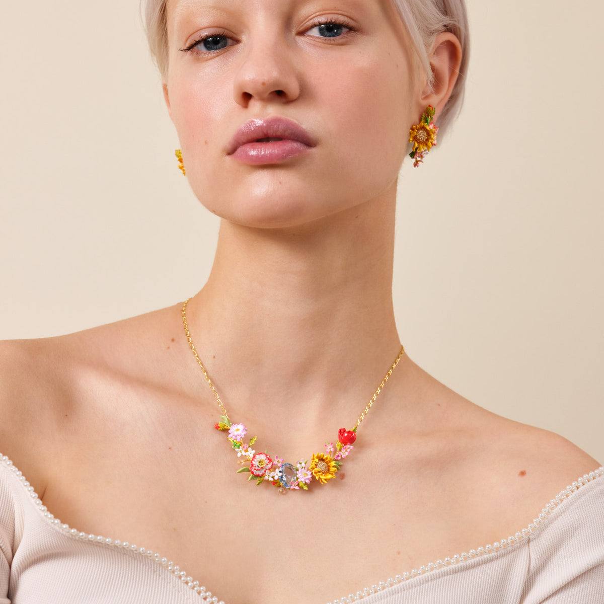 Wildflower And Blue Stone Statement Necklace | ATPO3011