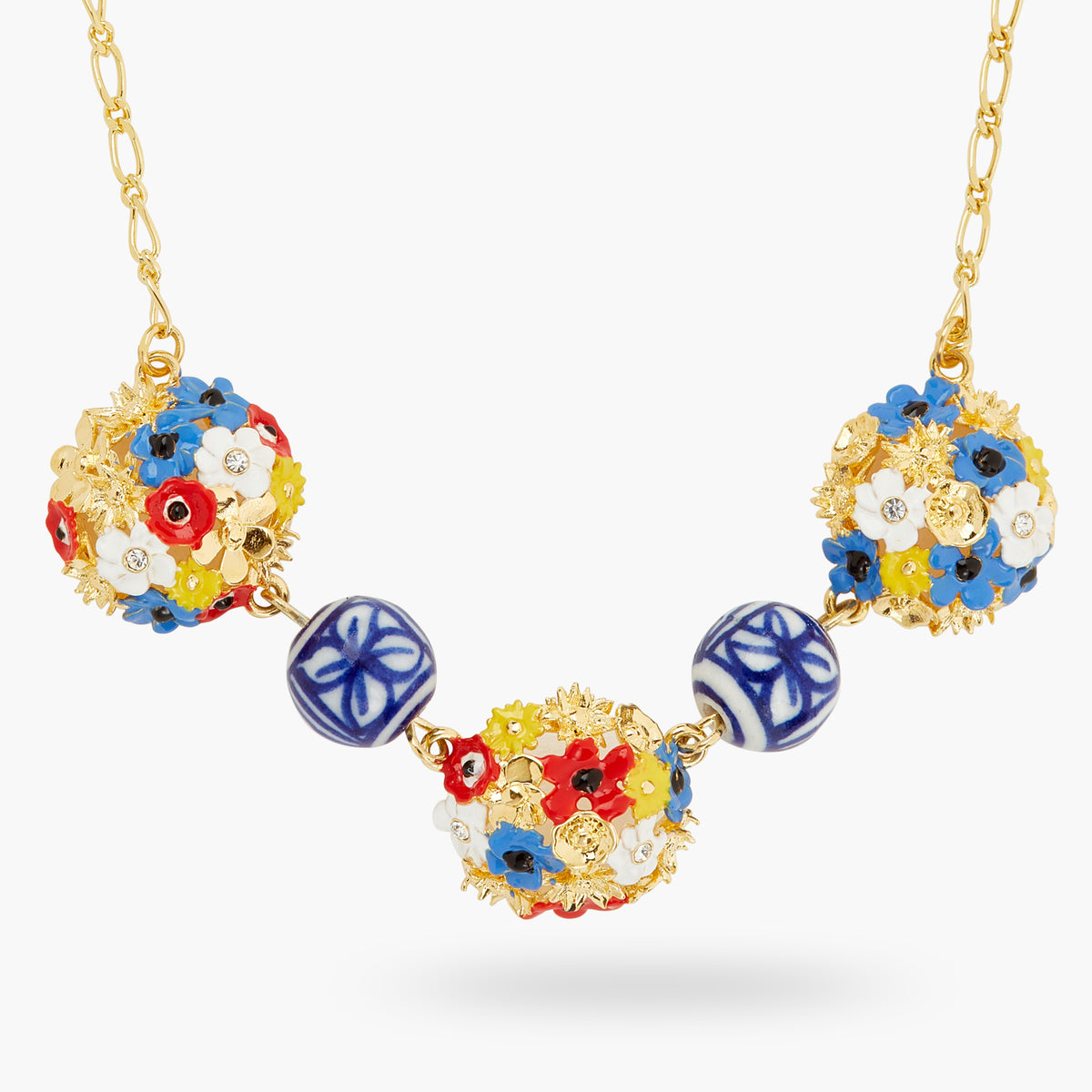 Flower Bouquet And Ceramic Bead Statement Necklace | ATPO3071