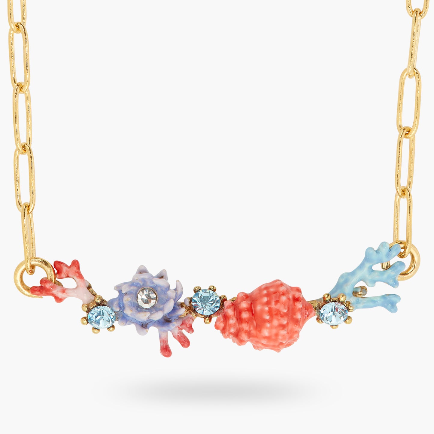 Seashell, Coral And Cut Crystal Stone Statement Necklace | atpr3031