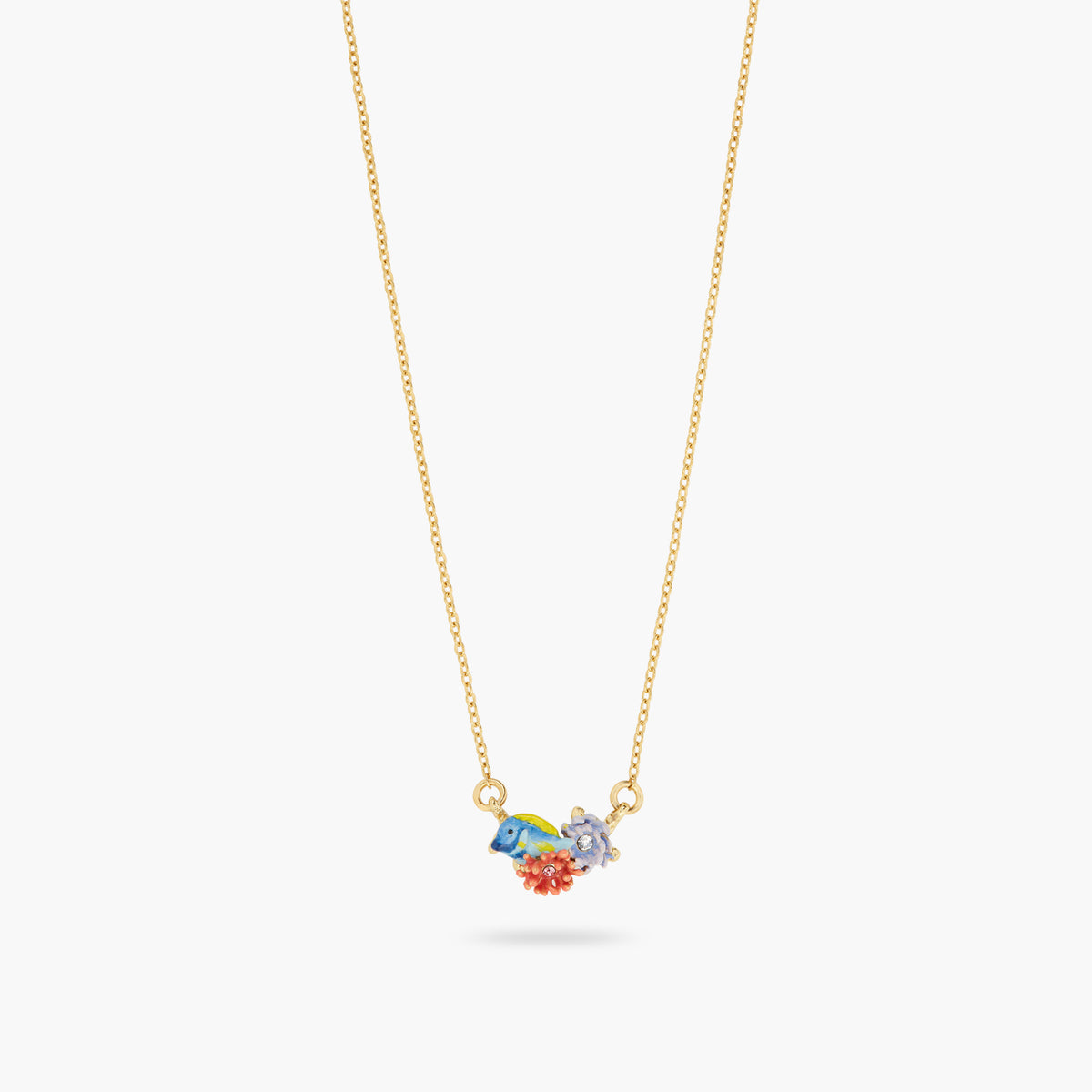 Blue Fish And Pink Anemone Pendant Necklace | ATPR3051