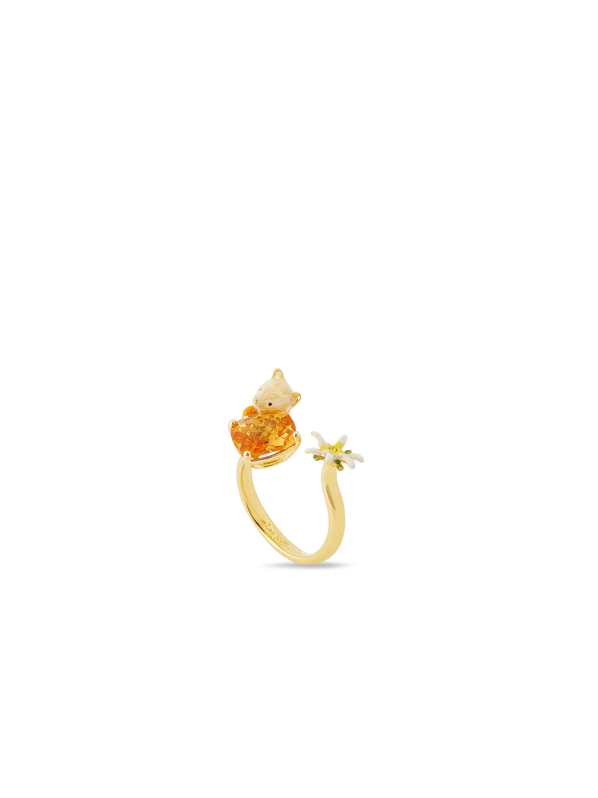 Edelweiss Flower, Arctic Fox And Faceted Crystal Adjustable You And Me Ring | aula6021