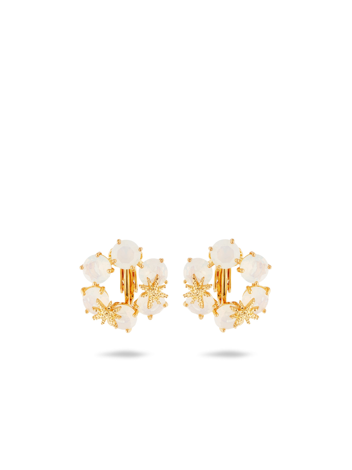 Opalescent White Diamantine Six Stone Earrings With Fine Stars | auld1422